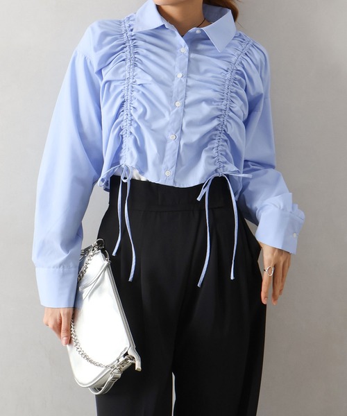 SpRay(スプレイ)の「フロントシャーリングシャツ(シャツ/ブラウス・レディース・ホワイト×ブラック/ブルー系その他/ブルー系その他2/サックスブルー/ホワイト・FREE)」の11枚目の写真