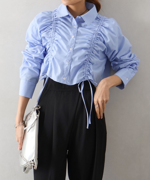 SpRay(スプレイ)の「フロントシャーリングシャツ(シャツ/ブラウス・レディース・ホワイト×ブラック/ブルー系その他/ブルー系その他2/サックスブルー/ホワイト・FREE)」の10枚目の写真