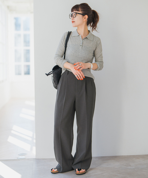 Spick & Span（スピックアンドスパン）の「《追加》ダブルクロスツータックパンツ（スラックス・レディース・ブラウン/チャコールグレー・40/38/36/34）」の12枚目の写真