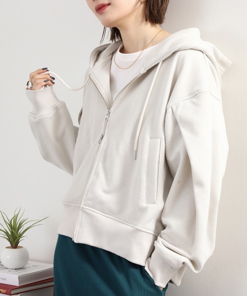 hunch(ハンチ)の「hunch ラメ裏毛ダブルジップフーディー(パーカー・レディース・チャコール/アイボリー/杢グレー・FREE)」の9枚目の写真