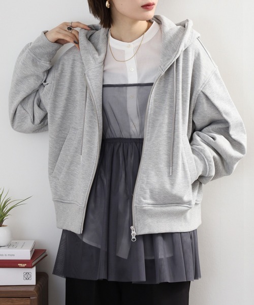 hunch(ハンチ)の「hunch ラメ裏毛ダブルジップフーディー(パーカー・レディース・チャコール/アイボリー/杢グレー・FREE)」の21枚目の写真