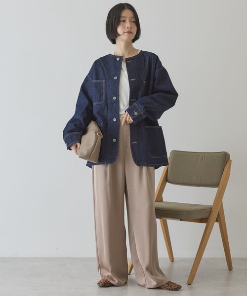 AMERICAN HOLIC(アメリカンホリック)の「ノーカラーデニムカバーオール(デニムジャケット・レディース・ライトインディゴブルー/ワンウォッシュ・M/L)」の22枚目の写真