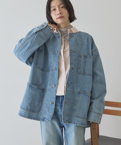 セール】ノーカラーデニムカバーオール（デニムジャケット）｜AMERICAN