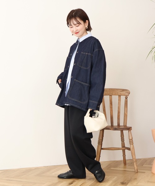 AMERICAN HOLIC(アメリカンホリック)の「ノーカラーデニムカバーオール(デニムジャケット・レディース・ライトインディゴブルー/ワンウォッシュ・M/L)」の7枚目の写真