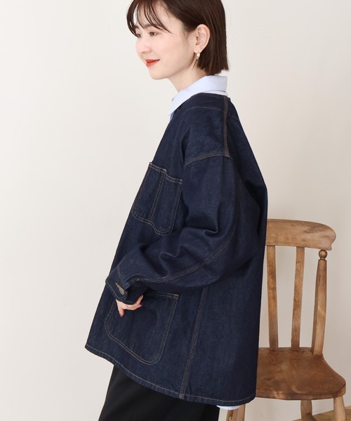 AMERICAN HOLIC(アメリカンホリック)の「ノーカラーデニムカバーオール(デニムジャケット・レディース・ライトインディゴブルー/ワンウォッシュ・M/L)」の10枚目の写真