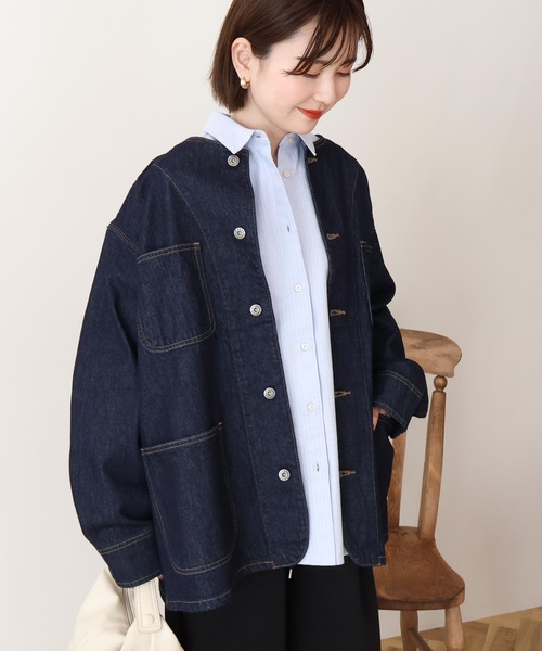 AMERICAN HOLIC(アメリカンホリック)の「ノーカラーデニムカバーオール(デニムジャケット・レディース・ライトインディゴブルー/ワンウォッシュ・M/L)」の12枚目の写真