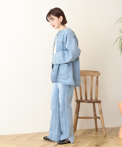 AMERICAN HOLIC(アメリカンホリック)の「ノーカラーデニムカバーオール(デニムジャケット・レディース・ライトインディゴブルー/ワンウォッシュ・M/L)」の15枚目の写真