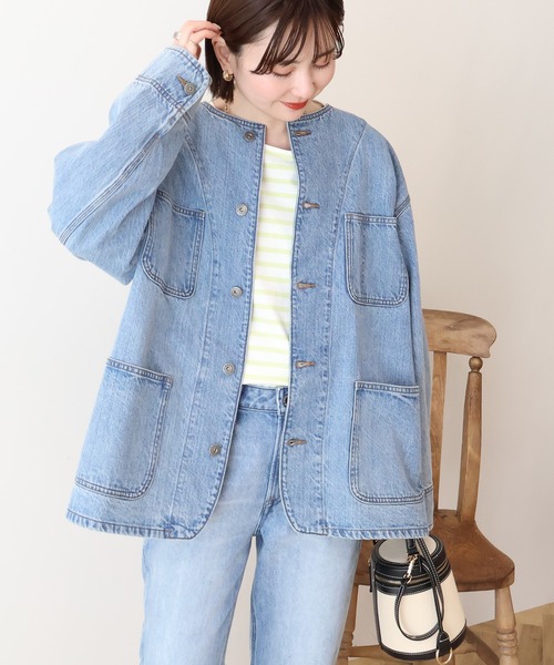 AMERICAN HOLIC(アメリカンホリック)の「ノーカラーデニムカバーオール(デニムジャケット・レディース・ライトインディゴブルー/ワンウォッシュ・M/L)」の18枚目の写真