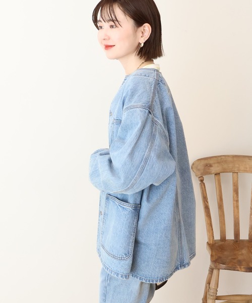 AMERICAN HOLIC(アメリカンホリック)の「ノーカラーデニムカバーオール(デニムジャケット・レディース・ライトインディゴブルー/ワンウォッシュ・M/L)」の20枚目の写真