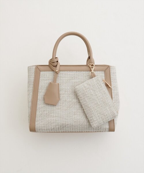 natural couture（ナチュラルクチュール）の「フラグメント付きミドルBAG（ハンドバッグ・レディース・ベージュ/アイボリー/ブラック・FREE）」の3枚目の写真