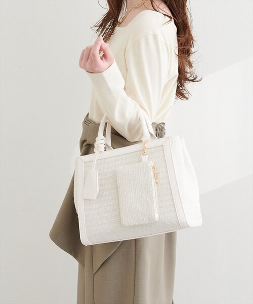 natural couture（ナチュラルクチュール）の「フラグメント付きミドルBAG（ハンドバッグ・レディース・ベージュ/アイボリー/ブラック・FREE）」の5枚目の写真