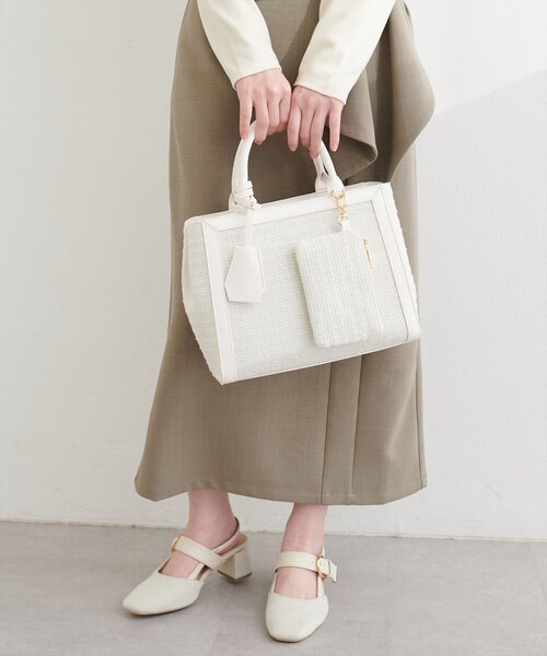 natural couture（ナチュラルクチュール）の「フラグメント付きミドルBAG（ハンドバッグ・レディース・ベージュ/アイボリー/ブラック・FREE）」の6枚目の写真