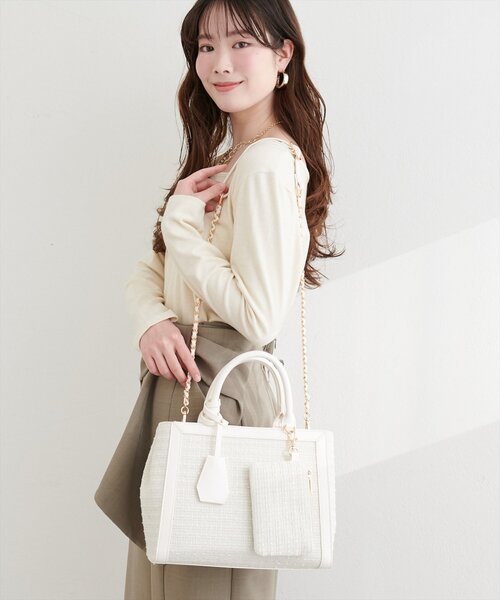 natural couture（ナチュラルクチュール）の「フラグメント付きミドルBAG（ハンドバッグ・レディース・ベージュ/アイボリー/ブラック・FREE）」の7枚目の写真