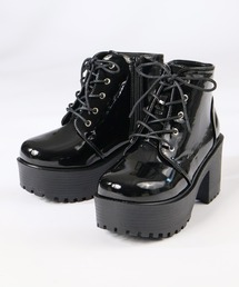 LIBERTYDOLL/軽量 厚底 レースアップ ショートブーツ チャンキーヒール プラットフォームブーツ レディース(9164)