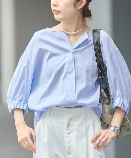 journal standard L'essage(ジャーナルスタンダードレサージュ)の「《追加》オーガンジーニュアンスノーカラーシャツ(シャツ/ブラウス・レディース・ブラウン系その他/ブラック/ホワイト/ブルー系その他・FREE)」の4枚目の写真