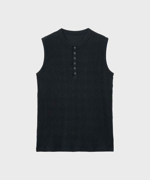 NOIRER（ノイア）の「マルチリブヘンリーネックスリーブレス（ブラック）（Tシャツ/カットソー・メンズ・その他・48/50）」の2枚目の写真