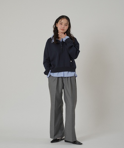 MUHET（ミュエータ）の「covered-button easy slacks pants / クルミボタンイージースラックスパンツ（スラックス・レディース・ベージュ/ネイビー/グレー・SMALL/MEDIUM/LARGE）」の16枚目の写真