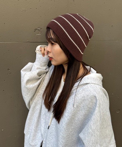 CIAOPANIC TYPY（チャオパニックティピー）の「【プチプラ】コットンリブビーニー（ニットキャップ/ビーニー・レディース・ブラウン/バーガンディー/イエロー/ブラック/オフホワイト/グレー・ONE SIZE）」の5枚目の写真