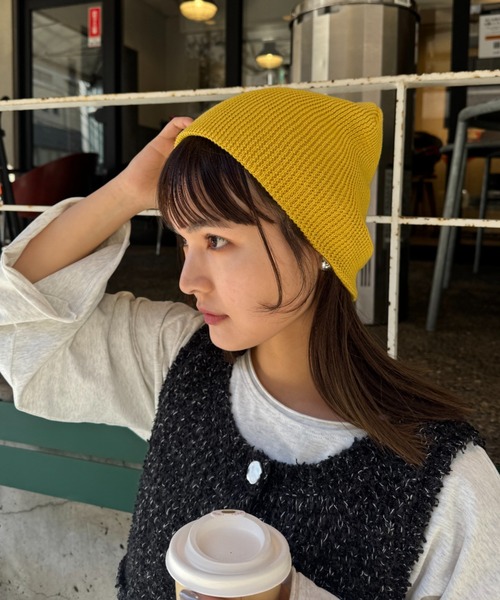 CIAOPANIC TYPY（チャオパニックティピー）の「【プチプラ】コットンリブビーニー（ニットキャップ/ビーニー・レディース・ブラウン/バーガンディー/イエロー/ブラック/オフホワイト/グレー・ONE SIZE）」の6枚目の写真