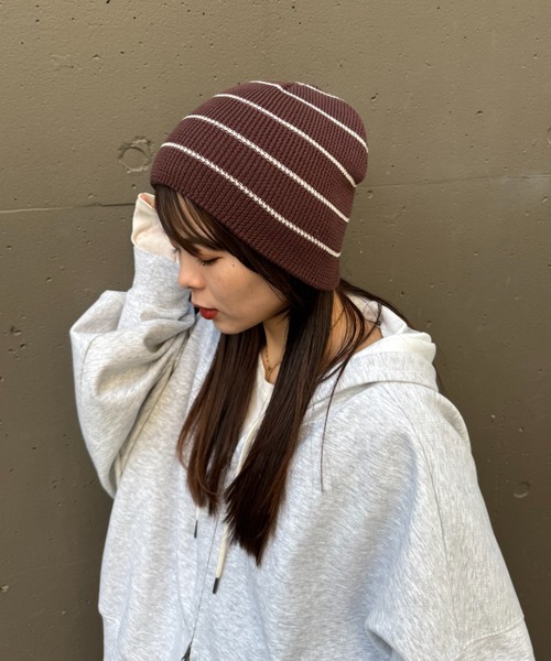 CIAOPANIC TYPY（チャオパニックティピー）の「【プチプラ】コットンリブビーニー（ニットキャップ/ビーニー・レディース・ブラウン/バーガンディー/イエロー/ブラック/オフホワイト/グレー・ONE SIZE）」の9枚目の写真