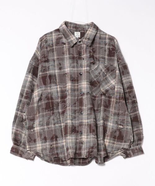 Revo.(レボ)の「Revo. グランジ ダメージ加工 ネルチェックシャツ 長袖(シャツ/ブラウス・メンズ・ネイビー/ブラウン/ブラック・2/1)」の8枚目の写真
