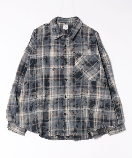 Revo.(レボ)の「Revo. グランジ ダメージ加工 ネルチェックシャツ 長袖(シャツ/ブラウス・メンズ・ネイビー/ブラウン/ブラック・2/1)」の9枚目の写真