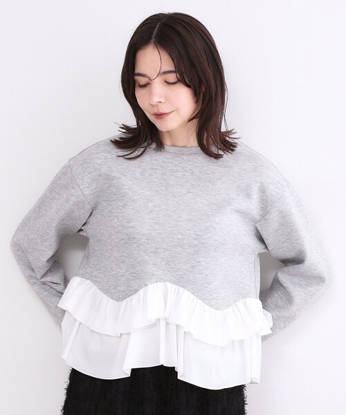 OPAQUE.CLIP（オペークドットクリップ）の「裾フリルドッキングトップス【洗濯機OK】（Tシャツ/カットソー・レディース・グレー系4/ネイビー/ライトイエロー系/ホワイト・42/40/38/36）」の2枚目の写真