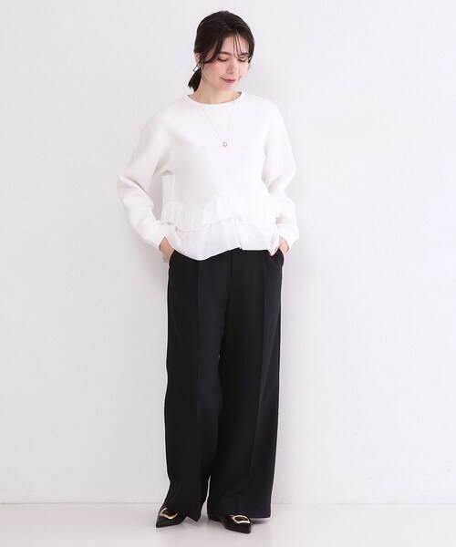 OPAQUE.CLIP（オペークドットクリップ）の「裾フリルドッキングトップス【洗濯機OK】（Tシャツ/カットソー・レディース・グレー系4/ネイビー/ライトイエロー系/ホワイト・42/40/38/36）」の6枚目の写真