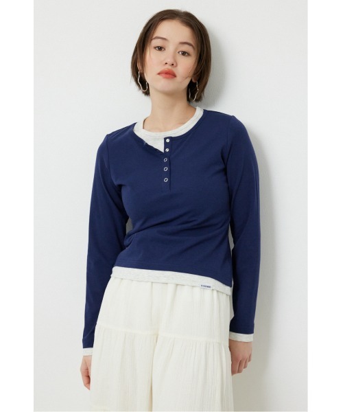 フェイクレイヤードヘンリーネックトップス（Tシャツ/カットソー 