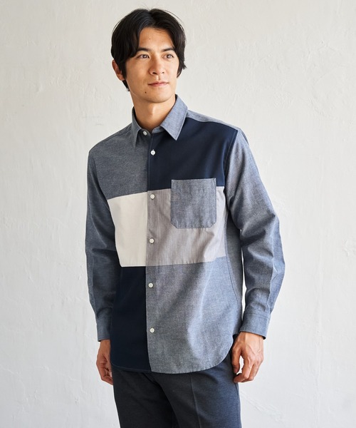 ikka(イッカ)の「オックスブロックスグラデシャツ(シャツ/ブラウス・メンズ・ホワイト/ネイビー・XL/L/M/S)」の1枚目の写真