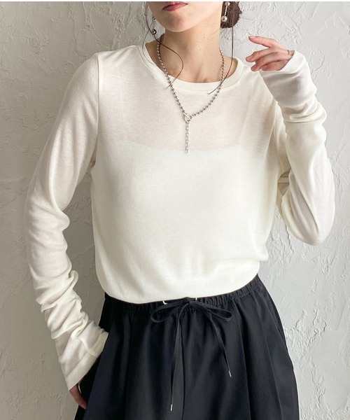 SORIN シアートップス　長袖ホワイト セール】クルーネック長袖 シアートップス ロングTシャツ（Tシャツ