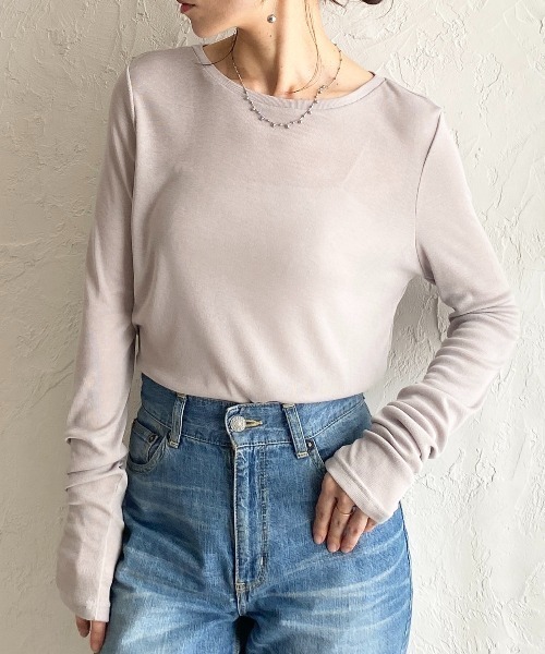 She's Closet（シーズクローゼット）の「クルーネック長袖 シアートップス ロングTシャツ（Tシャツ/カットソー・レディース・ホワイト/ライトグレー/ブラック・FREE）」の3枚目の写真