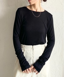 クルーネック長袖 シアートップス ロングTシャツ