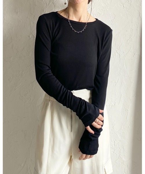 She's Closet（シーズクローゼット）の「クルーネック長袖 シアートップス ロングTシャツ（Tシャツ/カットソー・レディース・ホワイト/ライトグレー/ブラック・FREE）」の7枚目の写真