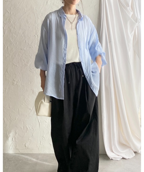 She's Closet（シーズクローゼット）の「クルーネック長袖 シアートップス ロングTシャツ（Tシャツ/カットソー・レディース・ホワイト/ライトグレー/ブラック・FREE）」の12枚目の写真
