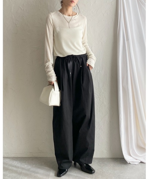 She's Closet（シーズクローゼット）の「クルーネック長袖 シアートップス ロングTシャツ（Tシャツ/カットソー・レディース・ホワイト/ライトグレー/ブラック・FREE）」の15枚目の写真