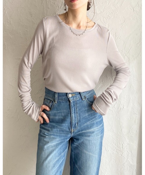 She's Closet（シーズクローゼット）の「クルーネック長袖 シアートップス ロングTシャツ（Tシャツ/カットソー・レディース・ホワイト/ライトグレー/ブラック・FREE）」の18枚目の写真