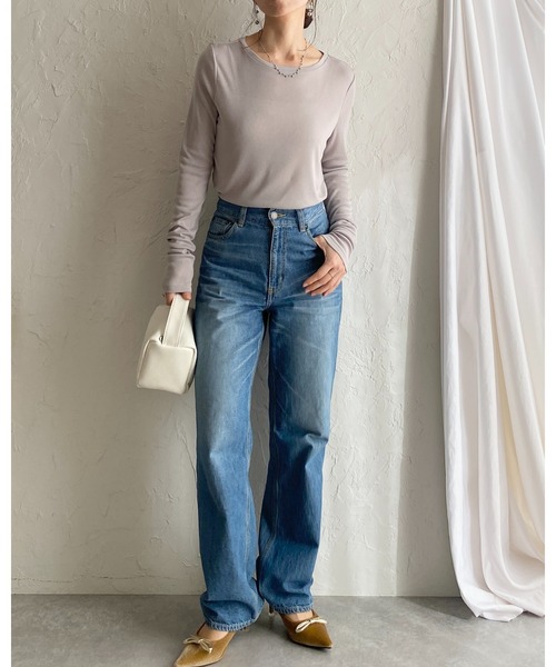 She's Closet（シーズクローゼット）の「クルーネック長袖 シアートップス ロングTシャツ（Tシャツ/カットソー・レディース・ホワイト/ライトグレー/ブラック・FREE）」の19枚目の写真