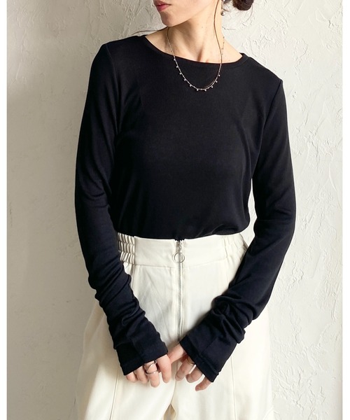 She's Closet（シーズクローゼット）の「クルーネック長袖 シアートップス ロングTシャツ（Tシャツ/カットソー・レディース・ホワイト/ライトグレー/ブラック・FREE）」の22枚目の写真
