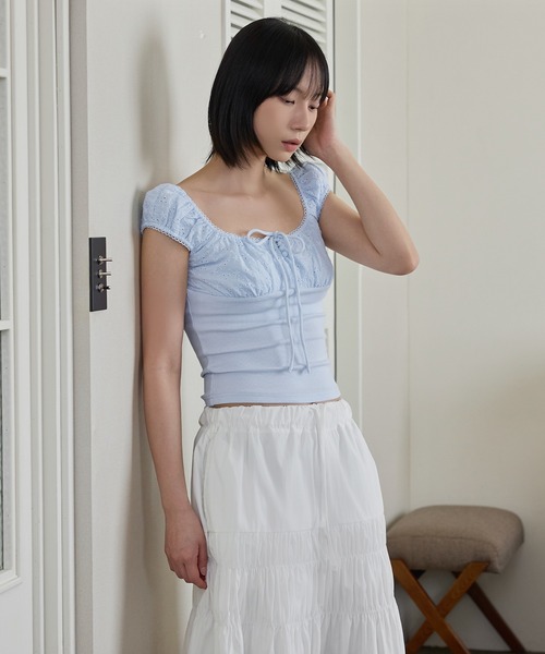 UNE MANSION(ユヌマンション)の「フラワージャガードラブリーリボンキャミソール(Tシャツ/カットソー・レディース・ブラウン/アイボリー/スカイブルー・FREE)」の15枚目の写真