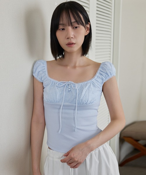 UNE MANSION(ユヌマンション)の「フラワージャガードラブリーリボンキャミソール(Tシャツ/カットソー・レディース・ブラウン/アイボリー/スカイブルー・FREE)」の16枚目の写真