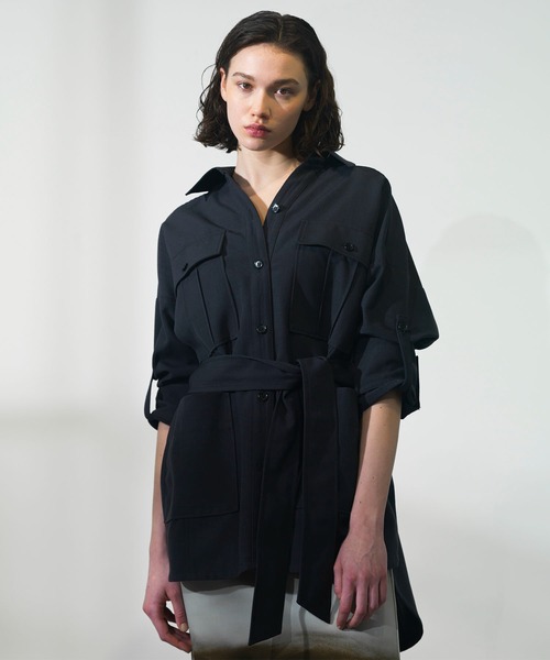 CITY TOKYO（シティトウキョウ）の「【CITY TOKYO/シティートウキョウ】オーバーサファリシャツ（シャツ/ブラウス・レディース・ベージュ/ダークグレー・FREE）」の2枚目の写真