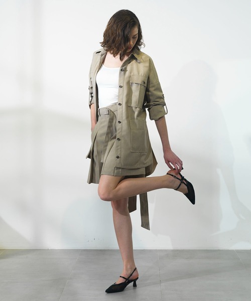 CITY TOKYO（シティトウキョウ）の「【CITY TOKYO/シティートウキョウ】オーバーサファリシャツ（シャツ/ブラウス・レディース・ベージュ/ダークグレー・FREE）」の10枚目の写真