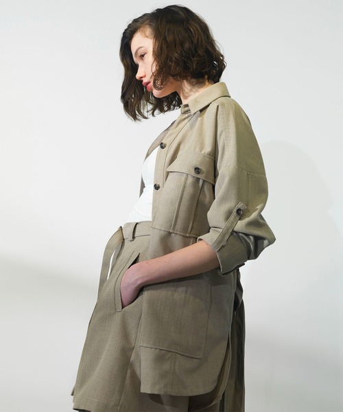 CITY TOKYO（シティトウキョウ）の「【CITY TOKYO/シティートウキョウ】オーバーサファリシャツ（シャツ/ブラウス・レディース・ベージュ/ダークグレー・FREE）」の12枚目の写真