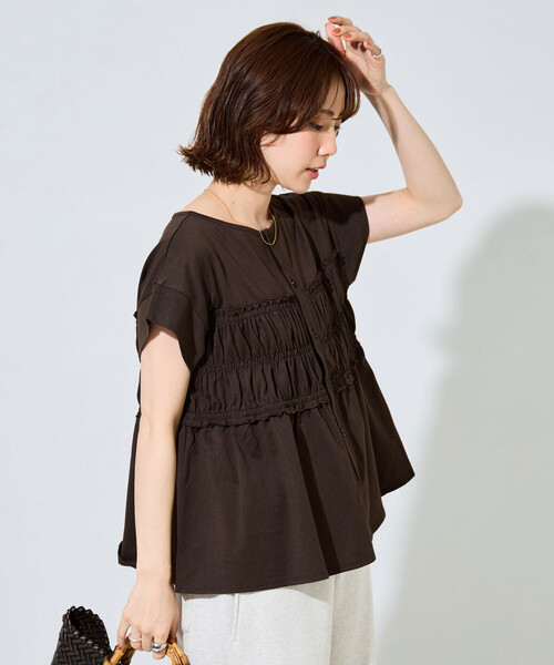 FREAK'S STORE（フリークスストア）の「限定展開　カットシャーリング ボタン ノースリーブ Tシャツ（Tシャツ/カットソー・レディース・ブラック/ブルー/オフホワイト/ブラウン/ライトグレー・ﾌﾘ-）」の4枚目の写真