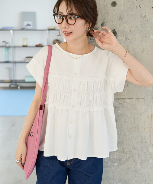 FREAK'S STORE（フリークスストア）の「限定展開　カットシャーリング ボタン ノースリーブ Tシャツ（Tシャツ/カットソー・レディース・ブラック/ブルー/オフホワイト/ブラウン/ライトグレー・ﾌﾘ-）」の2枚目の写真