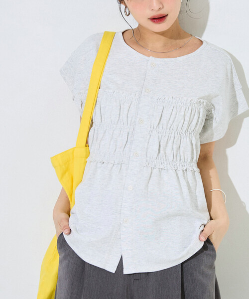 FREAK'S STORE（フリークスストア）の「限定展開　カットシャーリング ボタン ノースリーブ Tシャツ（Tシャツ/カットソー・レディース・ブラック/ブルー/オフホワイト/ブラウン/ライトグレー・ﾌﾘ-）」の3枚目の写真