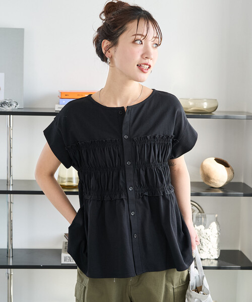 FREAK'S STORE（フリークスストア）の「限定展開　カットシャーリング ボタン ノースリーブ Tシャツ（Tシャツ/カットソー・レディース・ブラック/ブルー/オフホワイト/ブラウン/ライトグレー・ﾌﾘ-）」の6枚目の写真