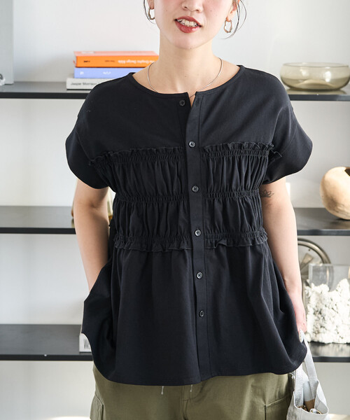 FREAK'S STORE（フリークスストア）の「限定展開　カットシャーリング ボタン ノースリーブ Tシャツ（Tシャツ/カットソー・レディース・ブラック/ブルー/オフホワイト/ブラウン/ライトグレー・ﾌﾘ-）」の11枚目の写真