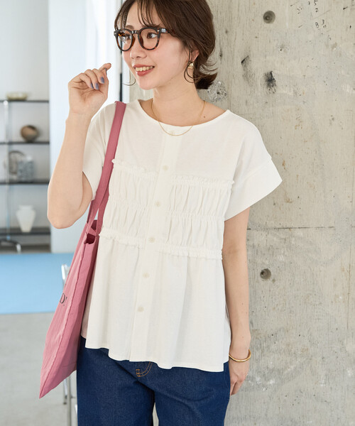 FREAK'S STORE（フリークスストア）の「限定展開　カットシャーリング ボタン ノースリーブ Tシャツ（Tシャツ/カットソー・レディース・ブラック/ブルー/オフホワイト/ブラウン/ライトグレー・ﾌﾘ-）」の13枚目の写真